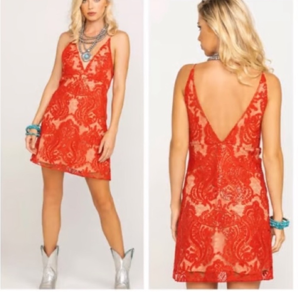 Free people Red night Shimmer mini dress